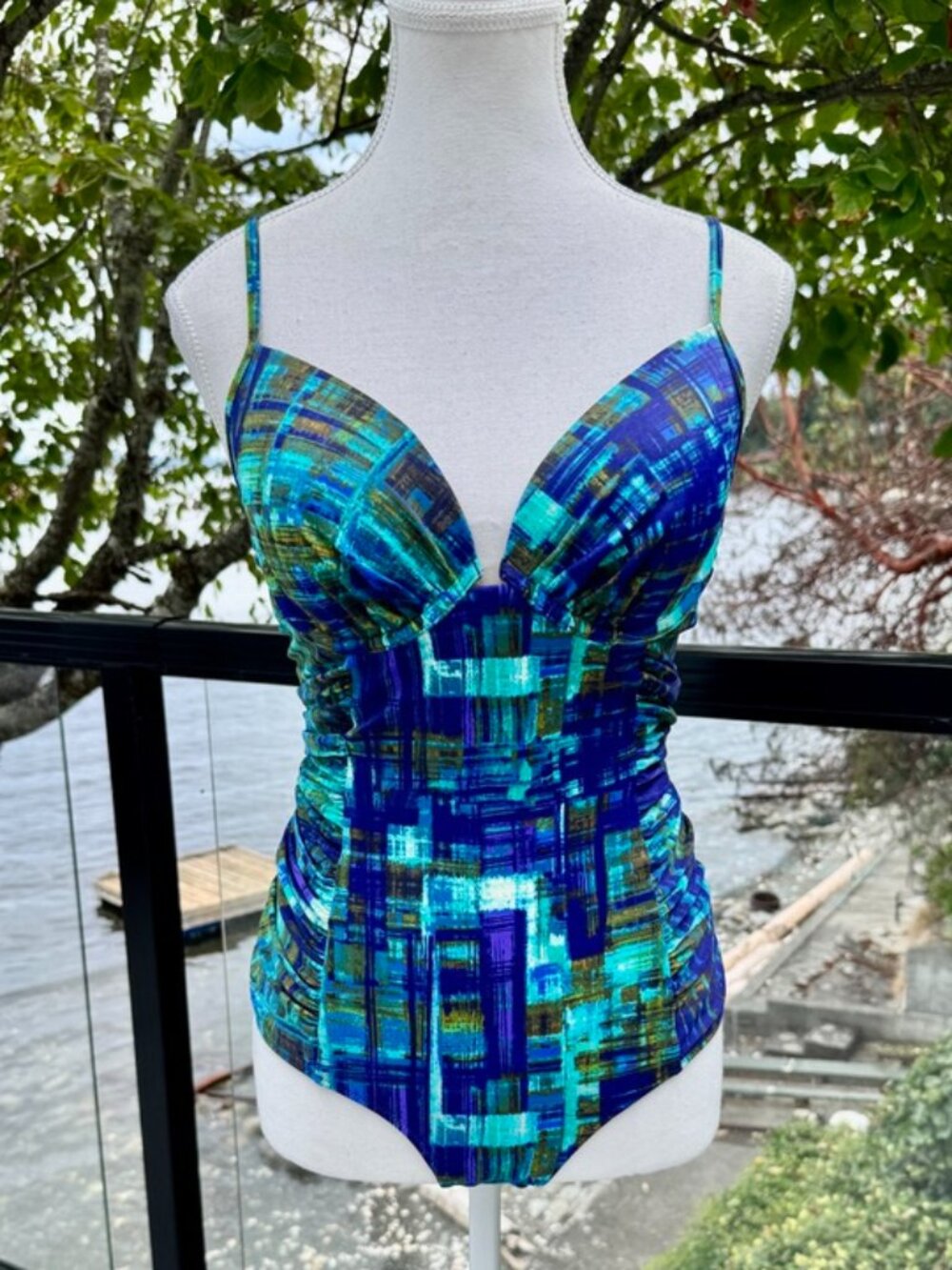 Blue and Teal One Piece Swimsuit Bathing Suit